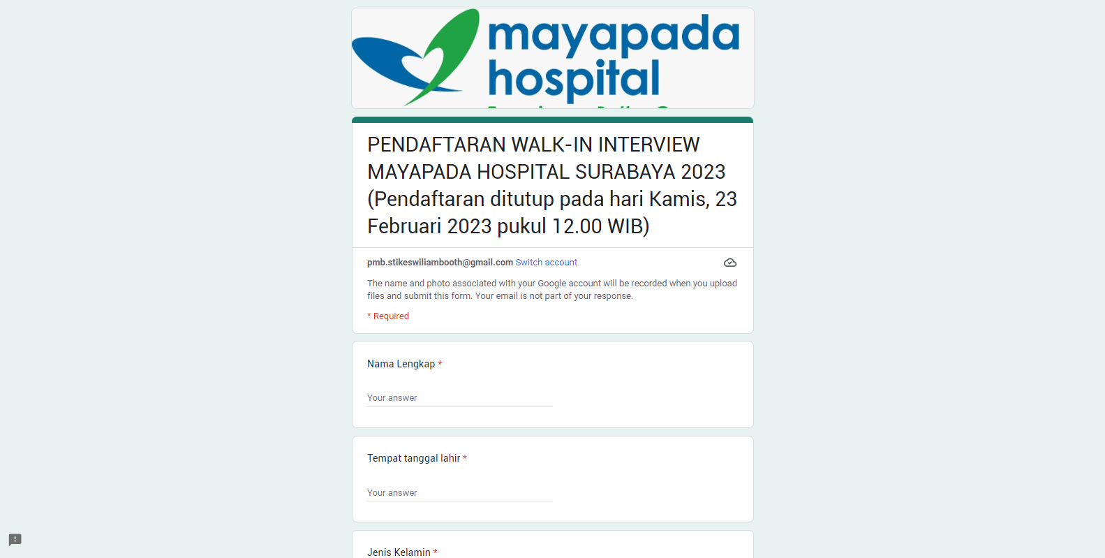 PENDAFTARAN WALK-IN INTERVIEW MAYAPADA HOSPITAL SURABAYA 2023 (Pendaftaran ditutup pada hari Kamis, 23 Februari 2023 pukul 12.00 WIB)